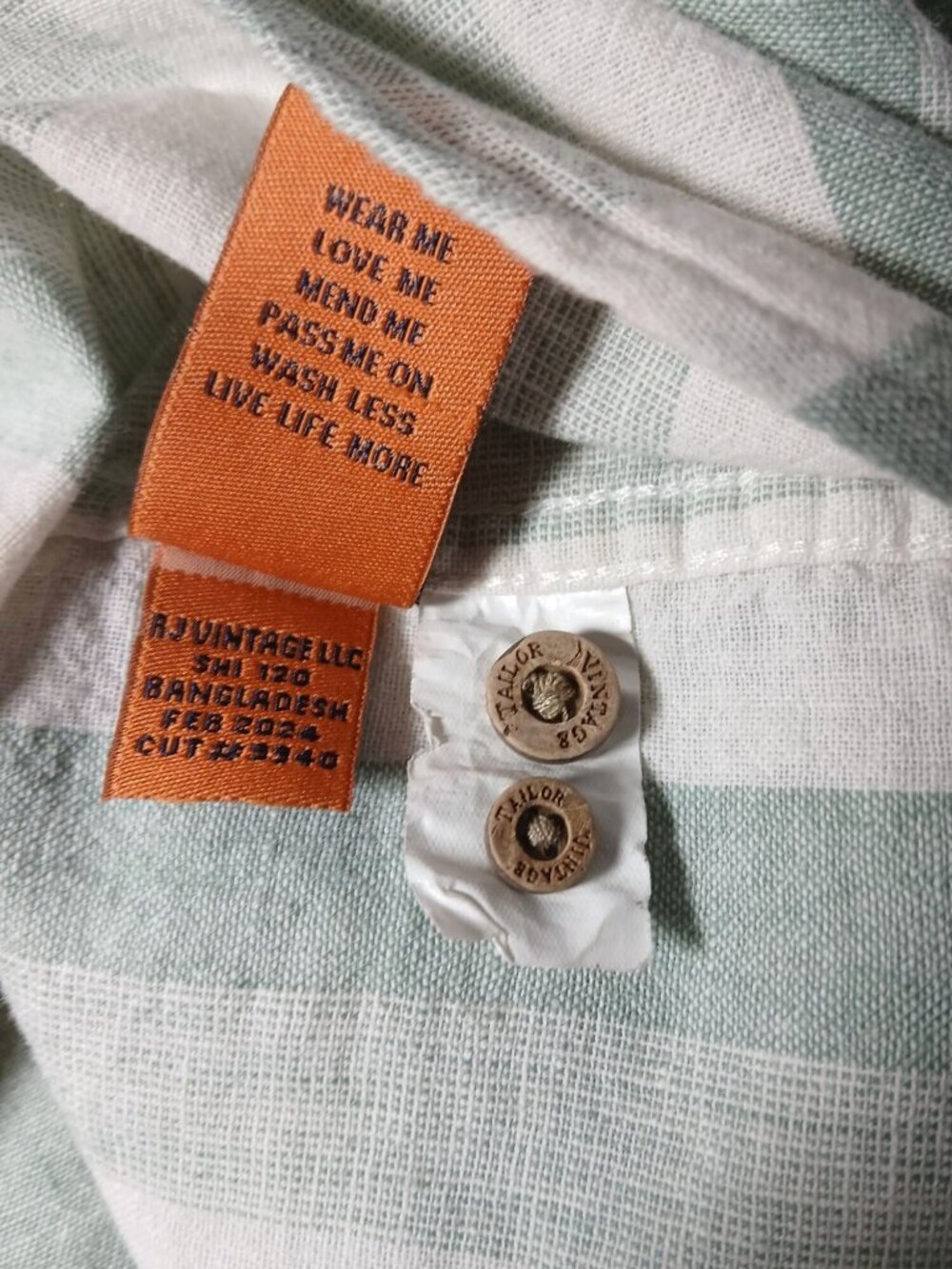 Tailor Vintage Mens Green White Striped Puretec Cool Linen Button Shirt Size L - Picture 8 of 13